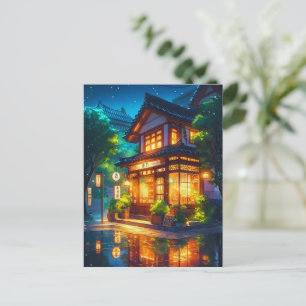 Carte Postale Midnight Matcha – Café Japonais Cozy Lofi