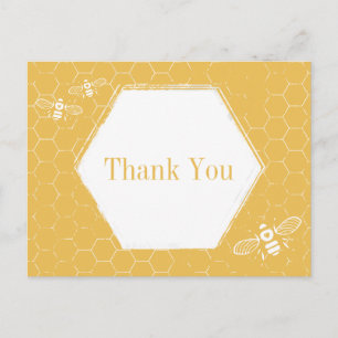 Carte Postale Miel Abeille jaune Motif blanc Merci