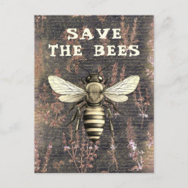 Carte Postale Miel Abeille Sauvez les abeilles Script Monochrome