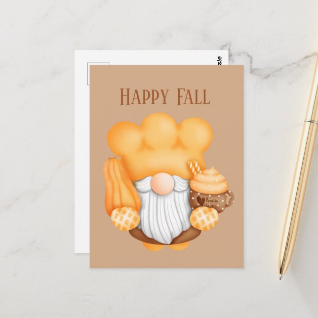 Carte Postale mignon Automne Saison cuisson gnome ajouter du tex (Devant/Arrière en situation)