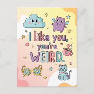 Carte Postale Mignon Chat Monstre Pastel Art Kawaii