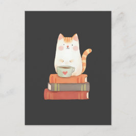 Carte Postale Mignon Chat & Mug Café Pour Amoureux de Livres