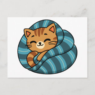 Carte Postale Mignon Chat Orange Endormi Sous Couverture Design