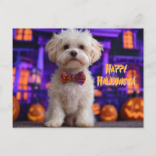 Carte Postale Mignon Chien Joyeux Halloween Maison Hantée