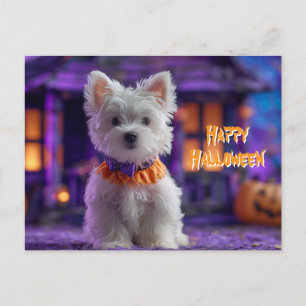 Carte Postale Mignon Chien Joyeux Halloween Maison Hantée