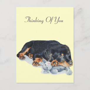Carte Postale mignon chiot chien rottweiler bouddling ourson art