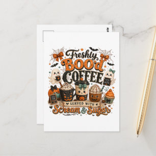 Carte Postale Mignon Fantôme Effrayant Amateur de Café Halloween