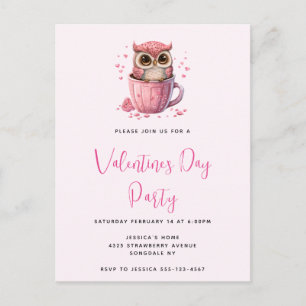 Carte Postale Mignon Hibou Rose dans une Coupe pour une Fête de 