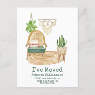 Carte Postale Mignon J'ai Déménagé Boho Aquarelle Décoration Mai