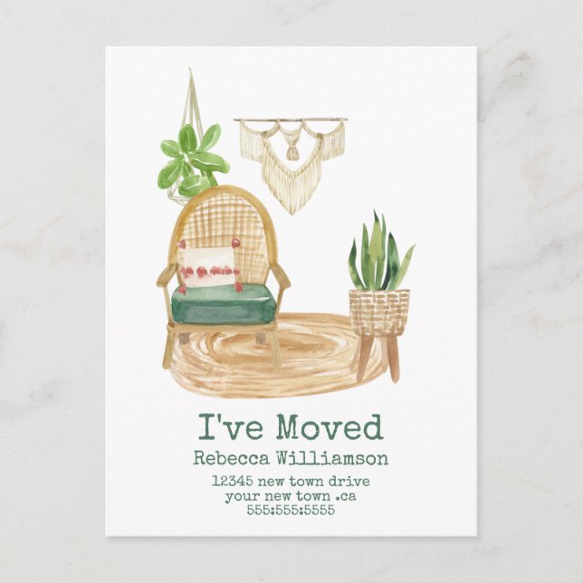 Carte Postale Mignon J'ai Déménagé Boho Aquarelle Décoration Mai (Devant)