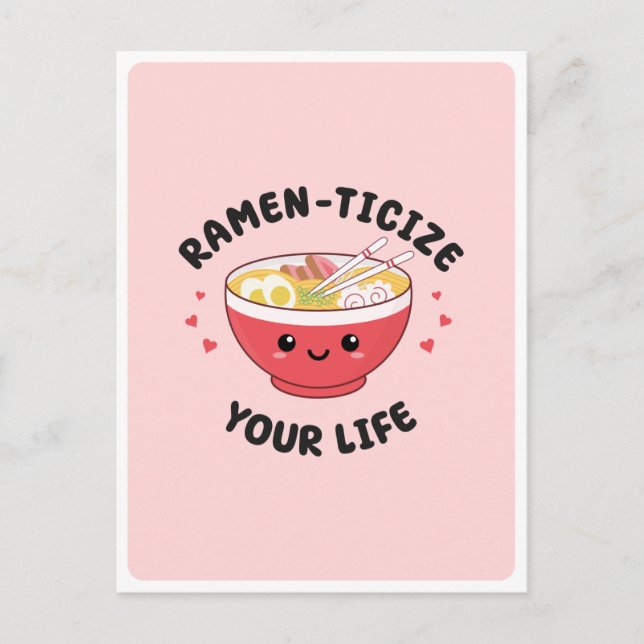 Carte Postale Mignon Kawaii Ramen Nourriture Asiatique Pun Amour (Devant)