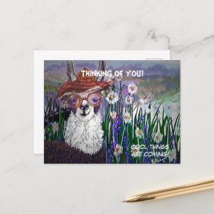 Carte Postale .Mignon lama avec des lunettes. Et de l'art