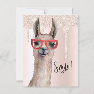 Carte Postale Mignon Lama Féminin Paillettes Rose Merci