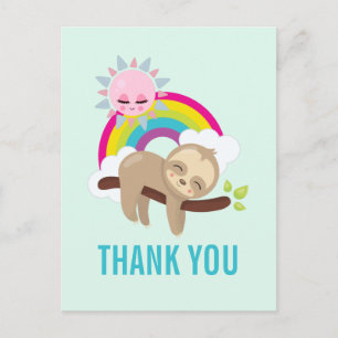 Carte Postale Mignon paresseux avec soleil et arc-en-ciel Merci