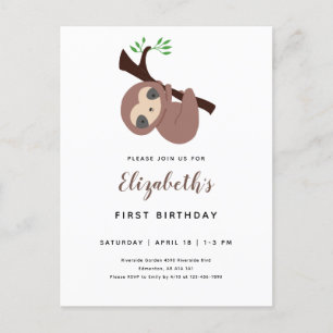 Carte Postale Mignon paresseux premier anniversaire adorable ani
