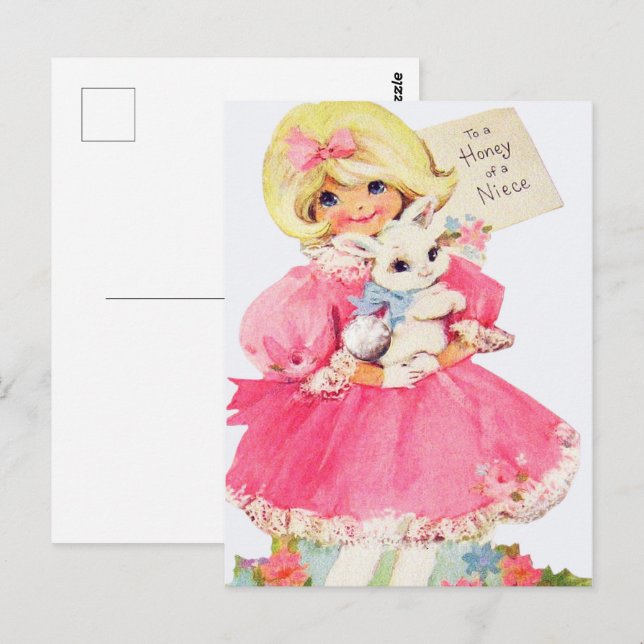 Carte Postale mignon rétro vintage Pâques nièce (Devant / Derrière)