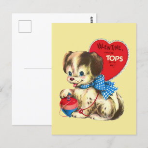 Carte Postale mignon rétro vintage Valentine chiot Holiday