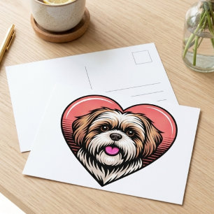 Carte Postale Mignon Shih Tzu Rétro Cœur de Chien