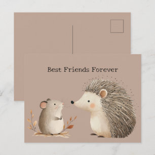 Carte Postale Mignon Souris Hérisson Marron Crème