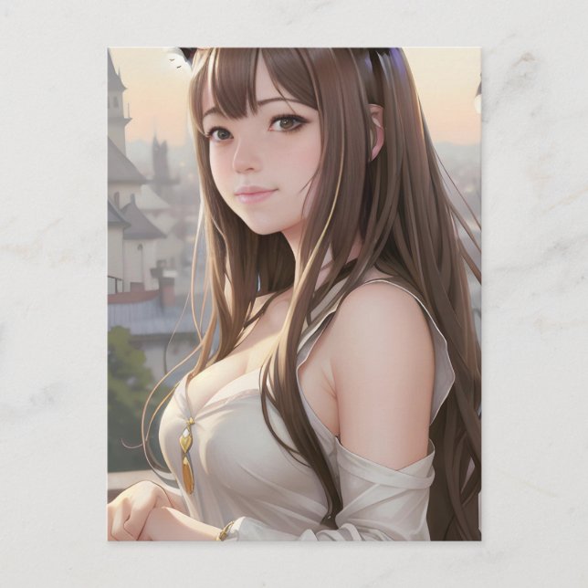 Carte postale mignonne Anime Woman (Devant)