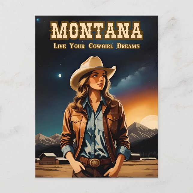 Carte Postale Mignonne Artsy Night Sky Montana Cowgirl (Devant)