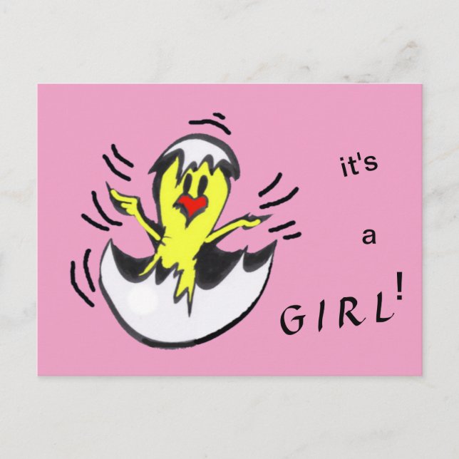 Carte postale mignonne Baby GIRL Chick Cartoon (Devant)