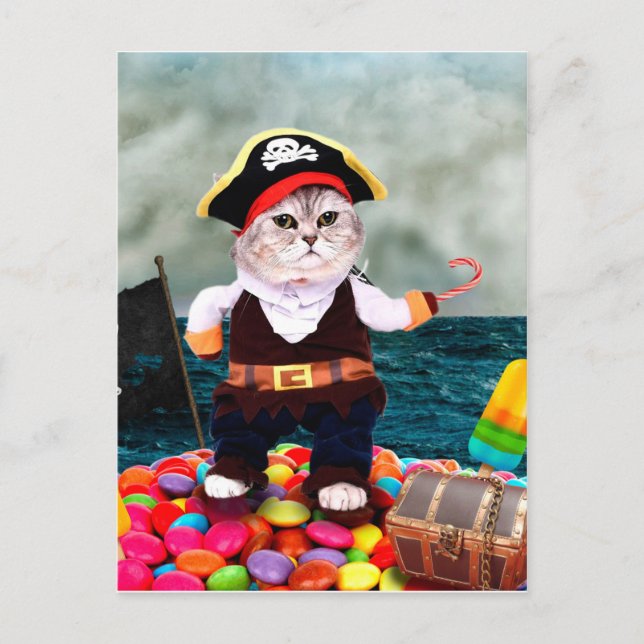 Carte Postale Mignonne chatte en costume de pirate (Devant)