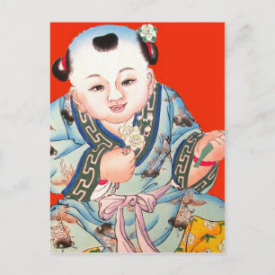 Carte Postale Mignonne Chinois rire bon bouddha de chance sur ro