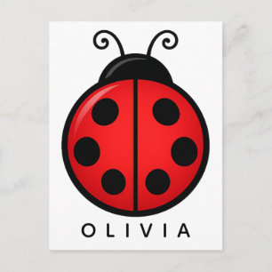 Carte Postale Mignonne coccinelle rouge personnalisée avec nom -