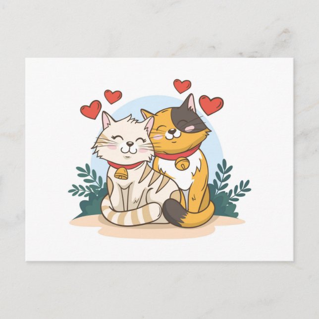 Carte Postale Mignonne couple animal de la Saint Valentin avec c (Devant)