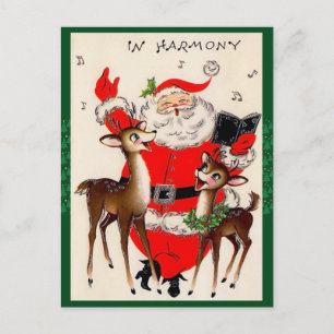 Carte postale mignonne de Noël de chant Père Noël