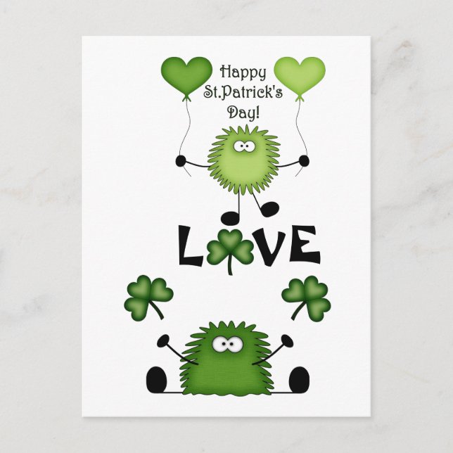 Carte Postale Mignonne Drôle Joyeux St Patrick's Day Fuzzies AMO (Devant)