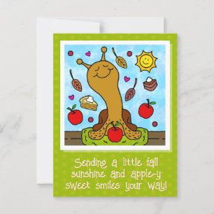 Carte Postale Mignonne escargot pomme-y doux sourires automne