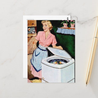 Carte Postale mignonne femme de linge vintage rétro