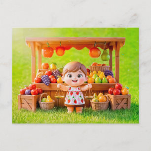 Carte Postale Mignonne fille 3D de la Balance du zodiaque