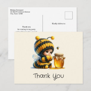 Carte Postale Mignonne fille en costume d'abeille avec Merci de