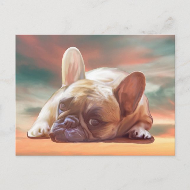 Carte Postale Mignonne French Bulldog Eau Couleur Art Peinture (Devant)