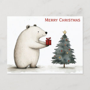 Carte Postale Mignonne Joyeux Ours Polaire de Noël Whimsical