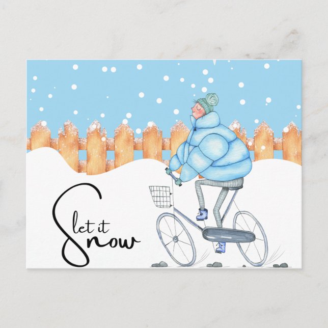 Carte Postale Mignonne Laisser neiger hiver (Devant)