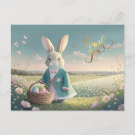 Carte Postale Mignonne lapin de Pâques en petite veste bleue