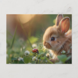 Carte Postale Mignonne lapin lapin et une coccinelle sur le cham