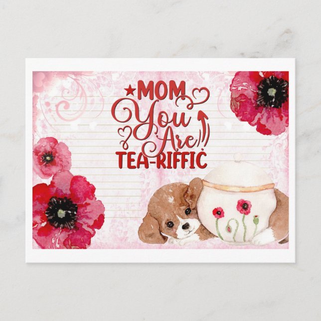 Carte Postale Mignonne Mère Anniversaire Thé Lover Chien Floral (Devant)