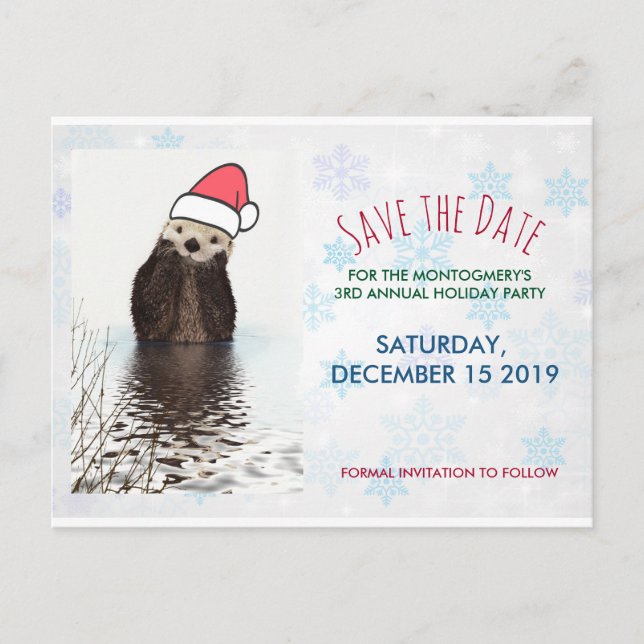 Carte Postale Mignonne Otter portant un chapeau de Père Noël (Devant)