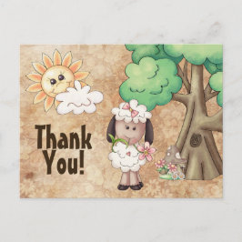 Carte Postale Mignonne Petite fille Moutons et Fleurs Merci