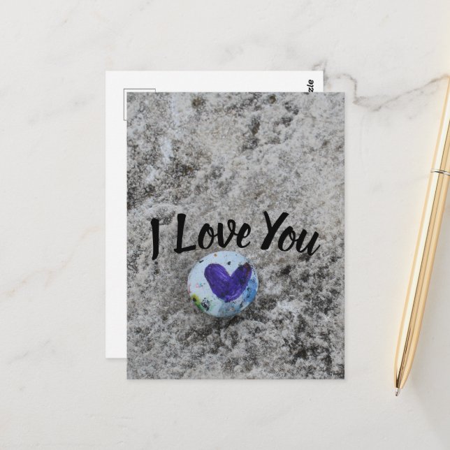 Carte Postale Mignonne Petite Roche Je T'Aime Coeur (Devant/Arrière en situation)