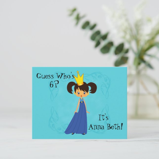Carte Postale Mignonne princesse avec couronne Invitation d'anni (Debout devant)