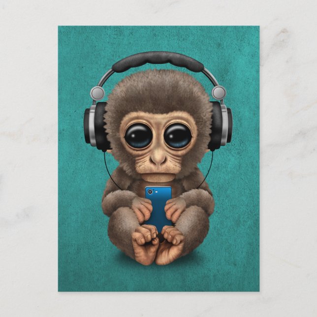 Carte Postale Mignonne Singe Bébé Avec Téléphone Portable Portan (Devant)