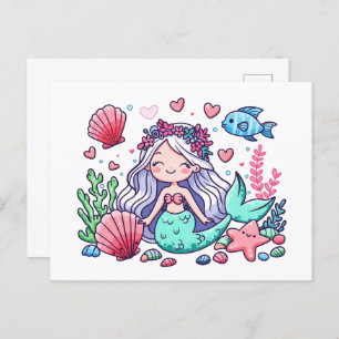 Carte Postale Mignonne sirène de dessin