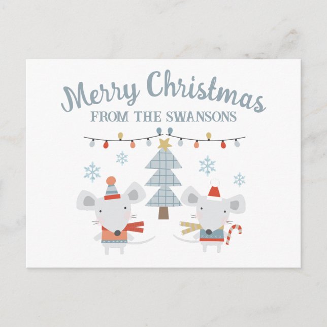Carte Postale Mignonne souris et arbre de Noël (Devant)