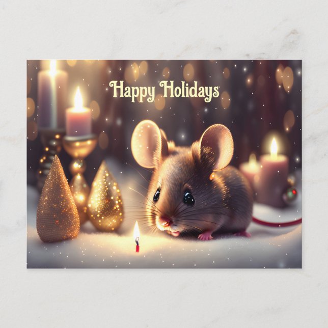 Carte Postale Mignonne souris fête Noël (Devant)